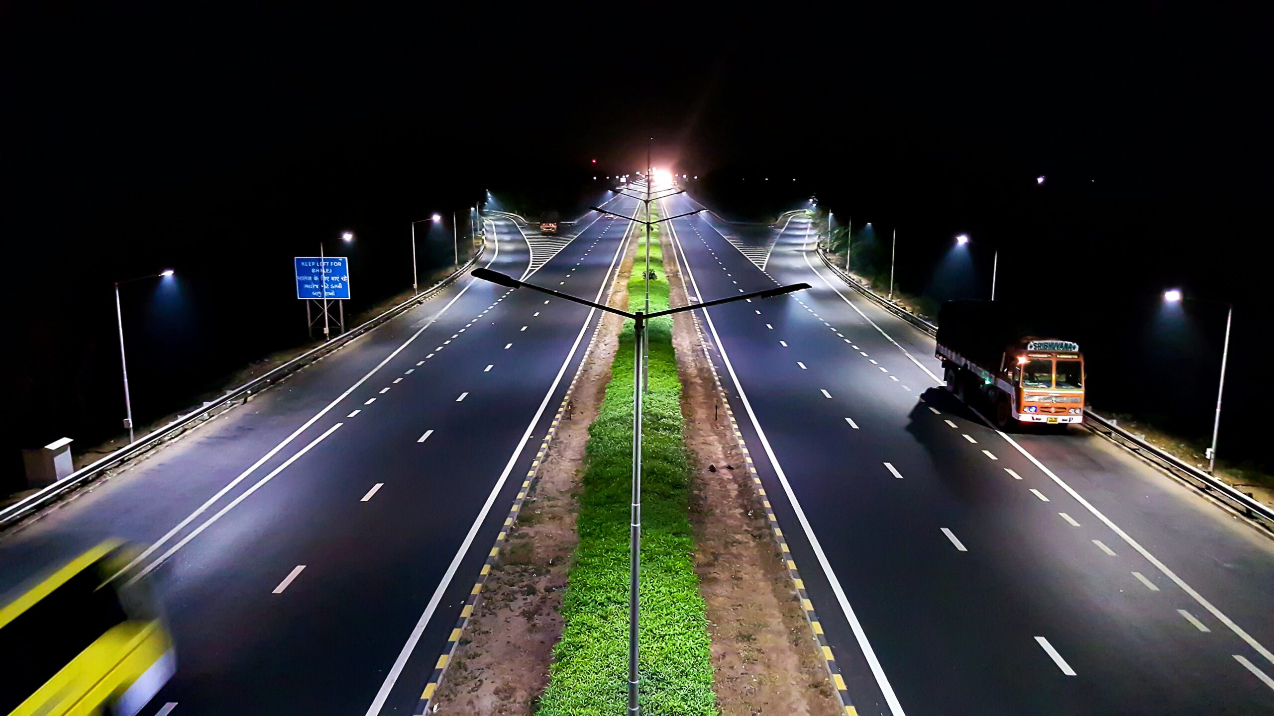 vehicles traveling on roads at night